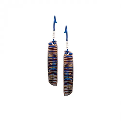 Small Scratch Art Blue Drops Earrings